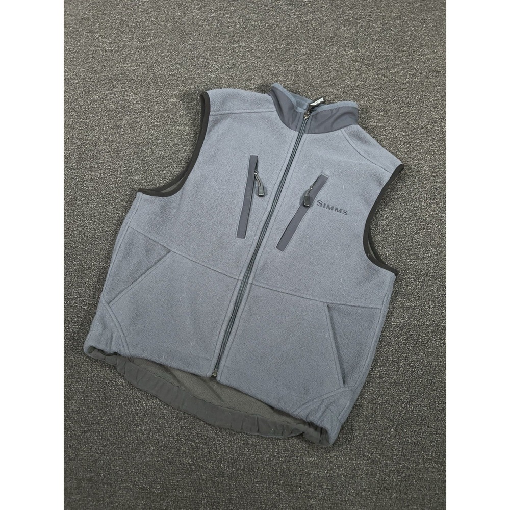 Simms Gore Windstopper Fleece Vest Mens Small Gray Full Zip Fishing Pockets